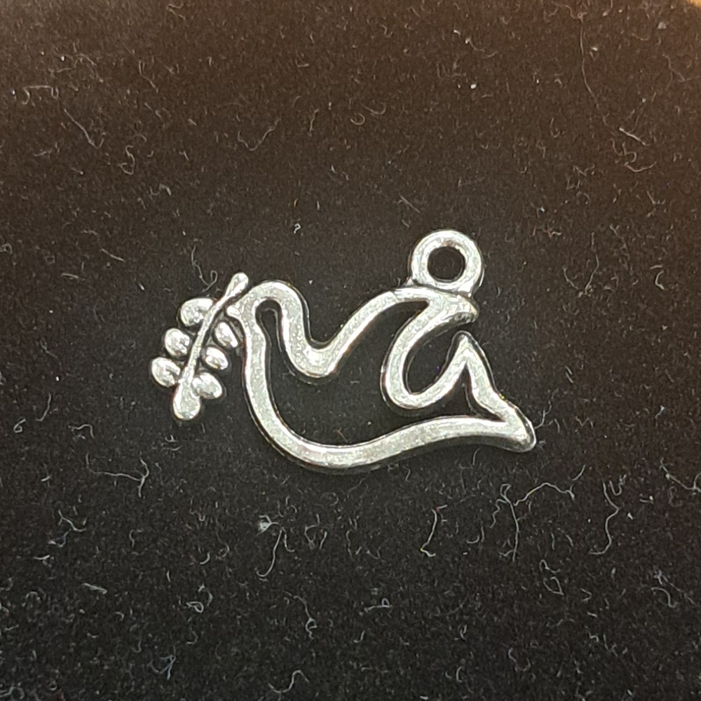 Silver Dove and Olive Branch Charm Sign Of Peace, Life And Renewal